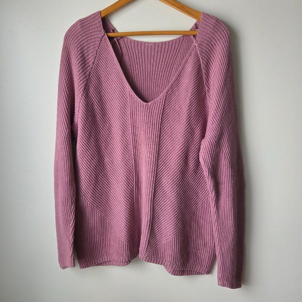EUC LULULEMON BLUSH PINK V NECK SWEATER 100% COTTON SIZE M